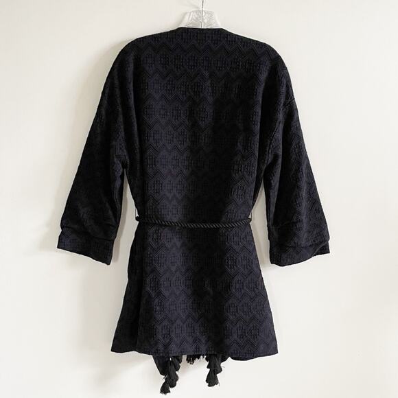 Zara Navy Jacquard Fringe Tassel Kimono Jacket - Picture 4 of 10